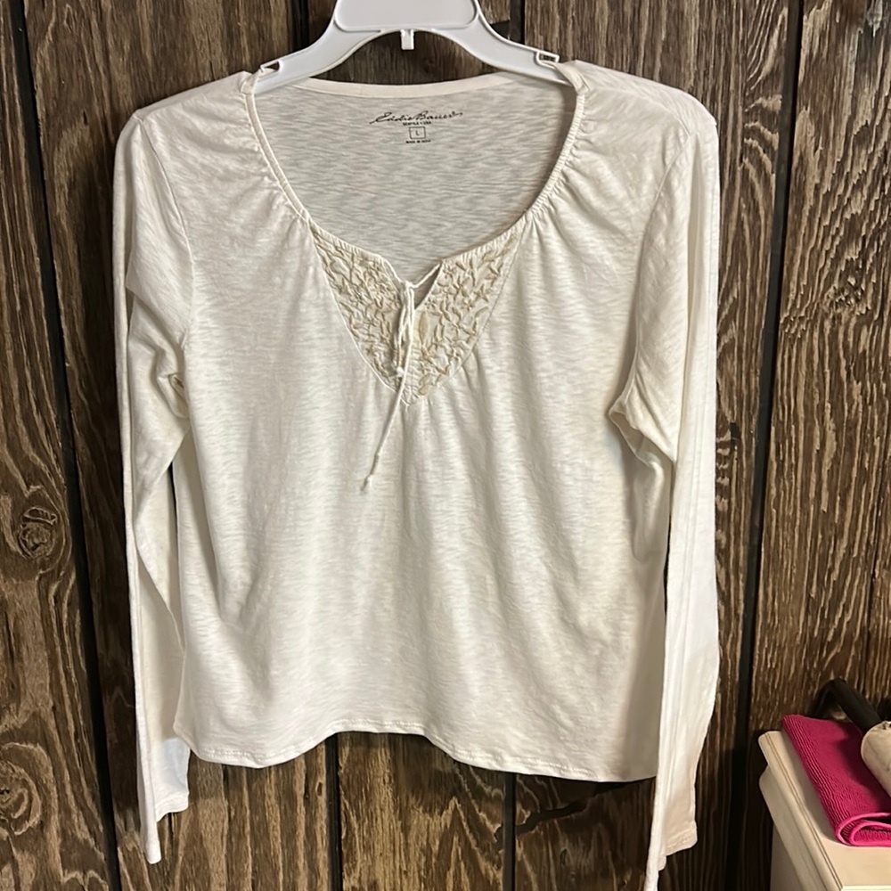 Eddie Bauer white loose fitting cotton shirt